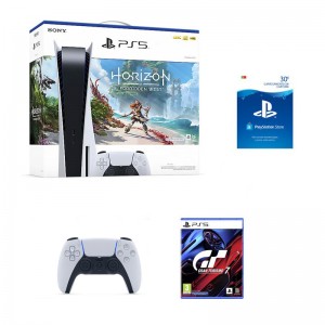 Consola Sony PlayStation 5 825GB + Comando DualSense PS5 + Horizon Forbidden West (Formato Digital) + Gran Turismo 7 + PSN 30€